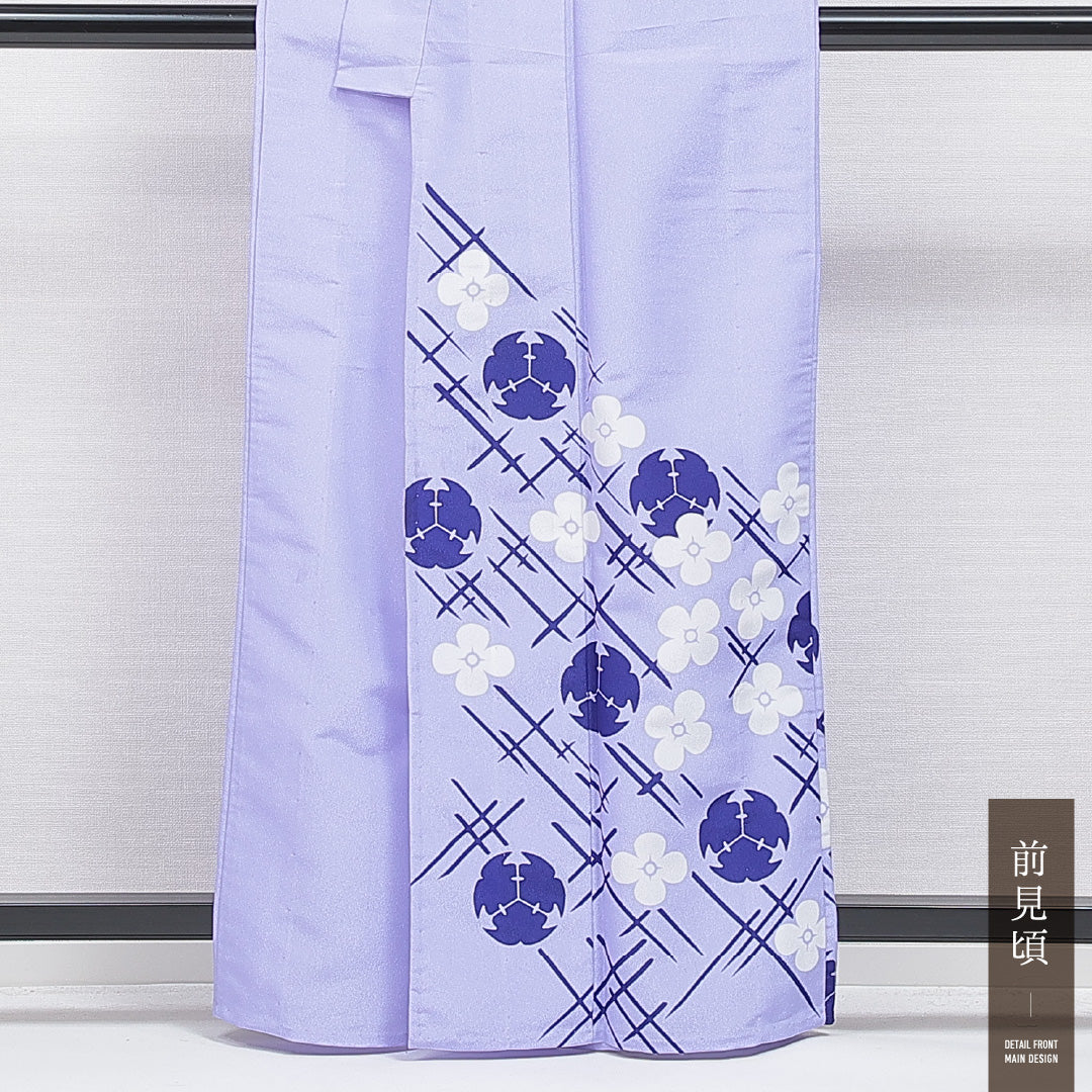 付下げ 洗える着物 単衣 身丈161cm 裄丈63cm ポリエステル Cランク Lサイズ バチ衿 インフォーマル 花柄 創作柄 紫系 1261-16301