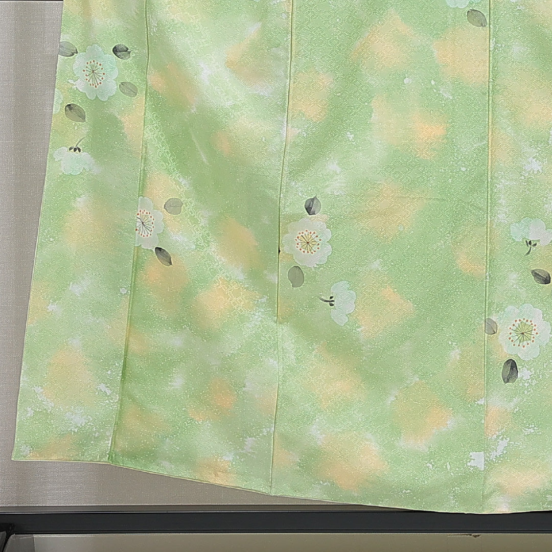 小紋 洗える着物 袷 身丈155cm 裄丈62cm ポリエステル Sランク Mサイズ 広衿 インフォーマル 七宝 桜 緑系 1215-16396