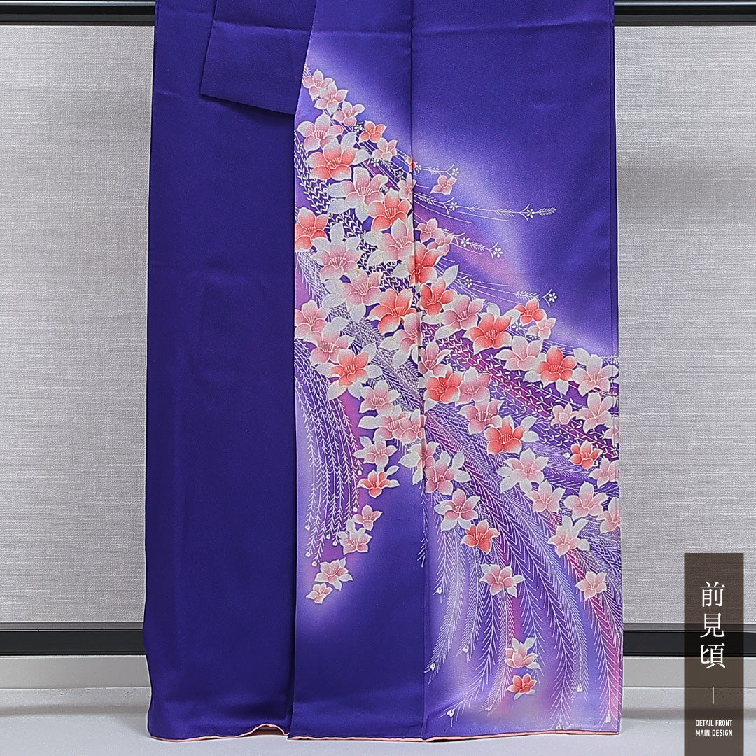 洗える着物 訪問着 袷 身丈162cm 裄丈65cm ポリエステル Bランク セミフォーマル 広衿 Lサイズ ぼかし染 椿 紫系 HP 1217-16082
