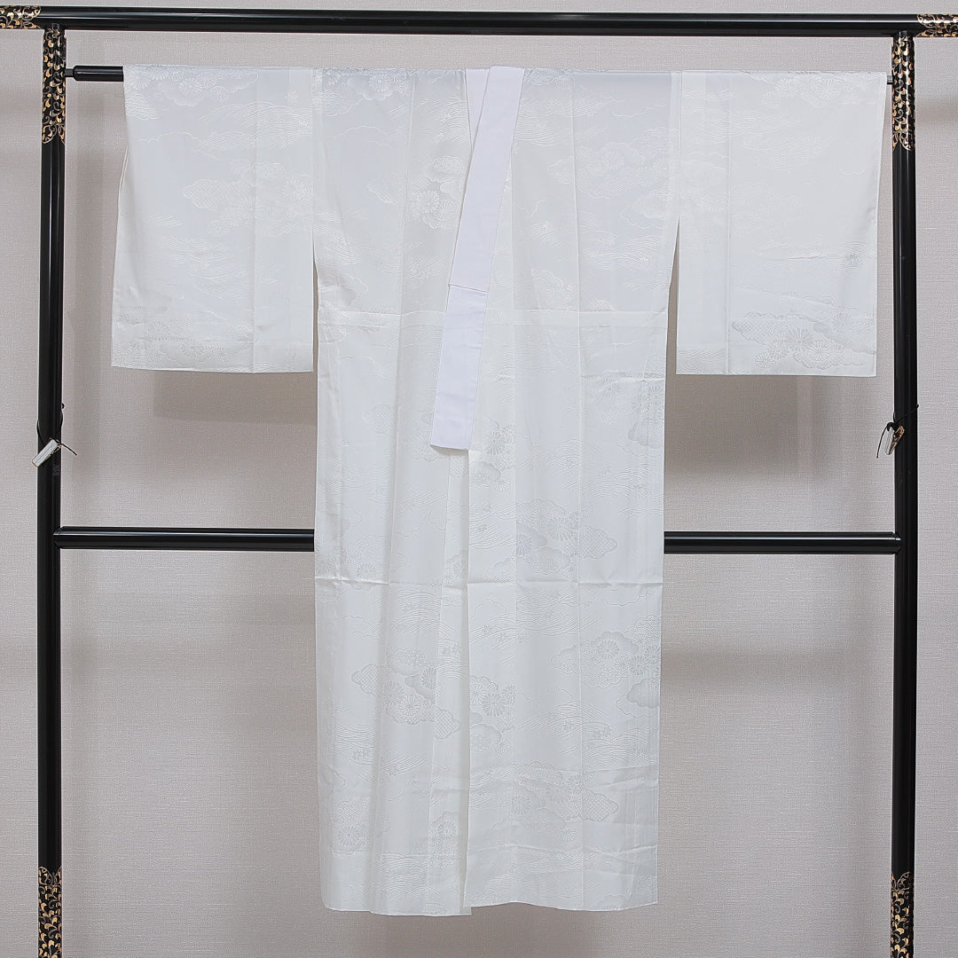 長襦袢 無双袖 身丈138cm 裄丈67cm 正絹 Aランク 2XLサイズ 雲取り 白系 RP 1239-16625