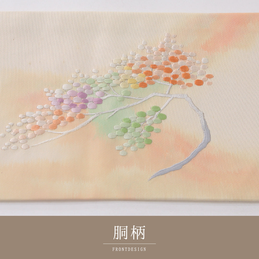 九寸名古屋帯 Aランク 帯丈368cm 正絹 ポイント柄 名古屋仕立て 織り インフォーマル 植物柄 クリーム系 RP 1245-04052