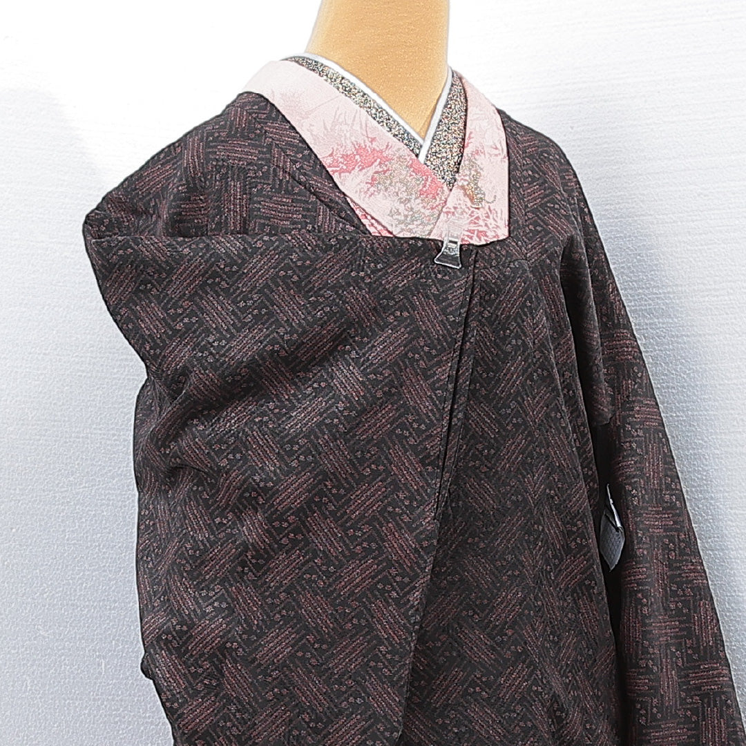 道行コート 袷 身丈77cm 裄丈60cm 正絹 Aランク カジュアル Sサイズ ポケットあり 抽象柄 紫系 RP 1237-15163