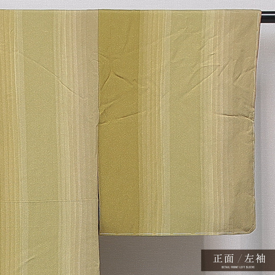 小紋 袷 身丈160cm 裄丈66cm 正絹 Sランク インフォーマル 広衿 Lサイズ 縞 緑系 RP 1221-15723