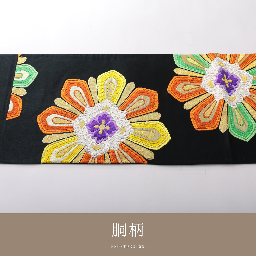 袋帯 帯丈422cm 正絹 六通 フォーマル 唐織 宝相華 黒系 1243-02151