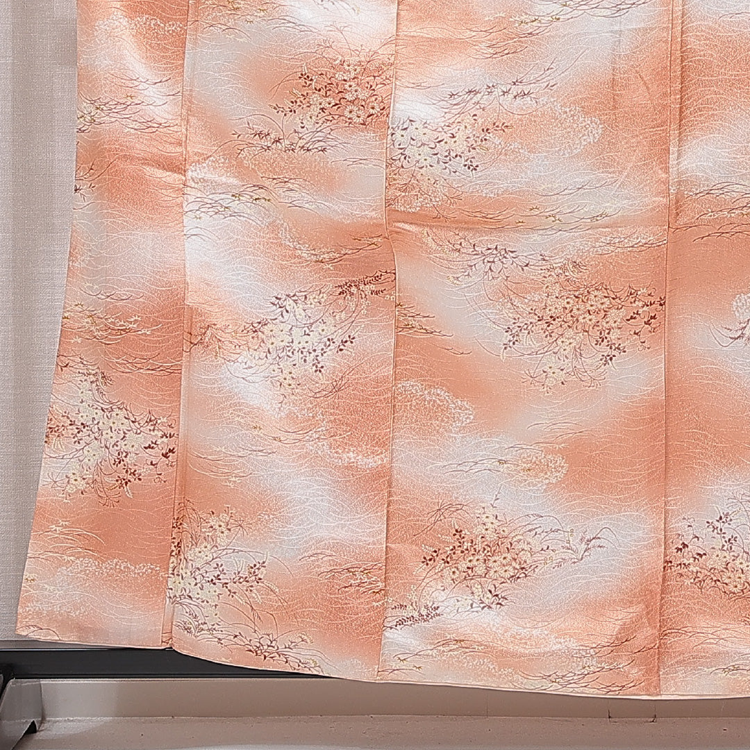 小紋 洗える着物 袷 身丈161cm 裄丈62cm ポリエステル Sランク Lサイズ 広衿 インフォーマル 菊 朱系 1215-15812