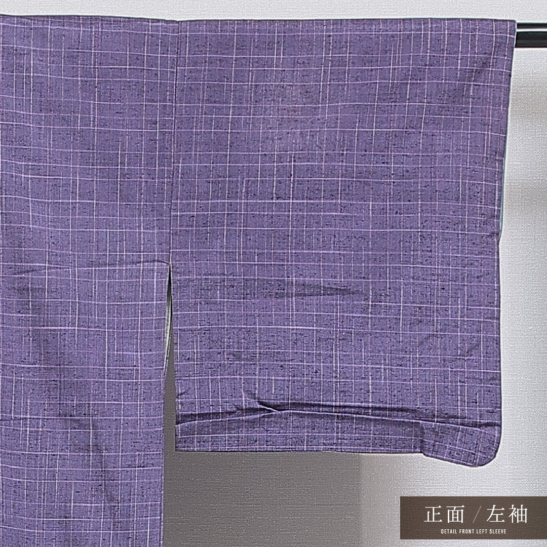 紬 袷 身丈147cm 裄丈63cm 正絹 Sランク カジュアル バチ衿 XSサイズ 格子 紫系 RP 1223-16066