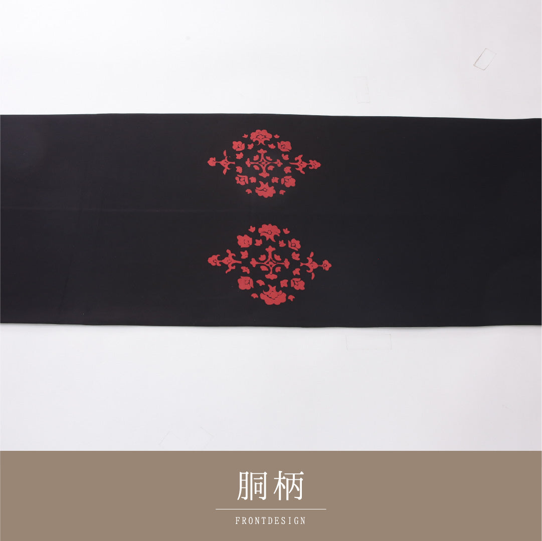 九寸名古屋帯 Aランク 帯丈362cm 正絹 ポイント柄 開き仕立て 染め インフォーマル 唐草鳳凰文 黒系 RP 1245-04051