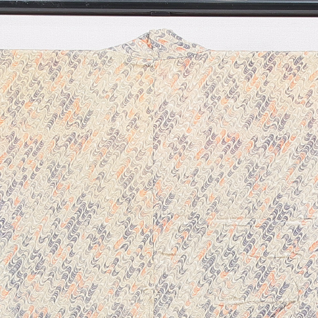 アンティーク 羽織 袷 身丈82cm 裄丈65cm 正絹 Cランク Mサイズ ちりめん 抽象柄 クリーム系 1217-16812