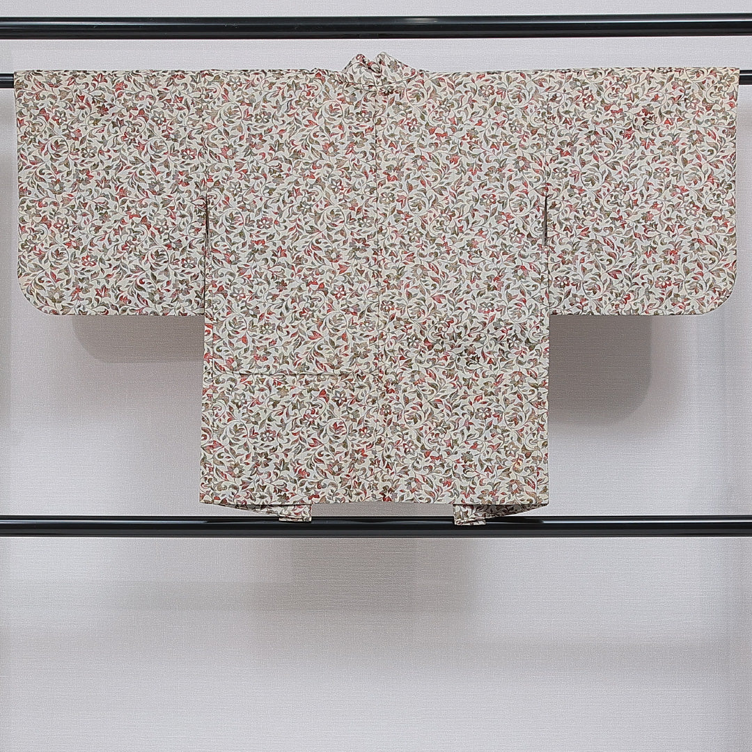 羽織 袷 身丈76cm 裄丈62cm 正絹 Aランク カジュアル Sサイズ 花柄 クリーム系 RP 1232-16151