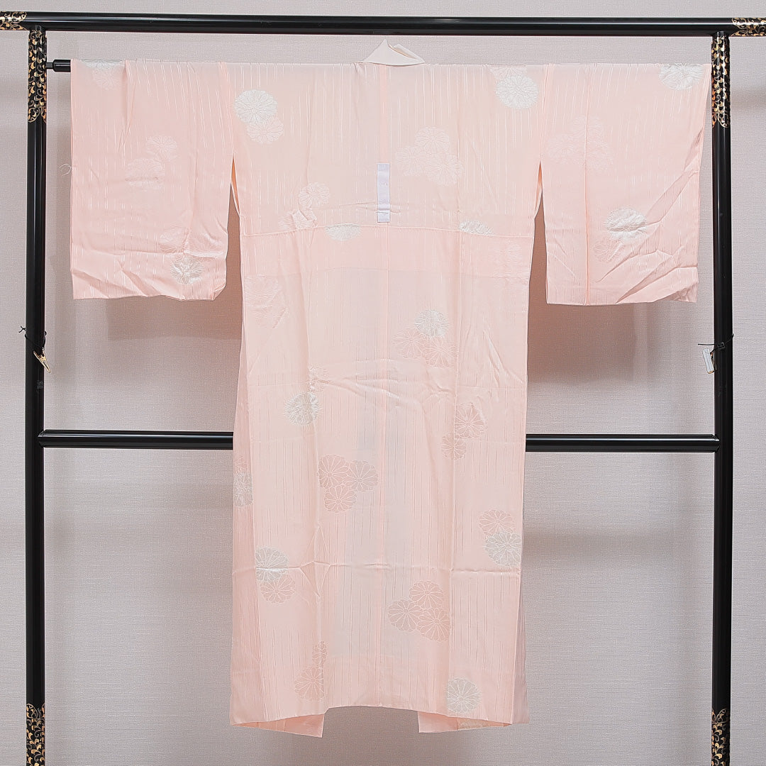 長襦袢 無双袖 身丈136cm 裄丈67cm 正絹 Aランク 2XLサイズ 菊 ピンク系 RP 1239-16557