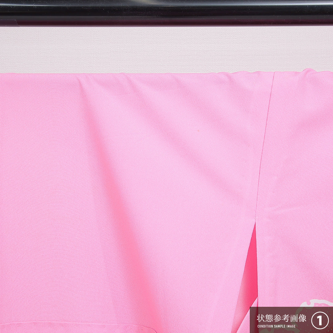 付下げ 洗える着物 単衣 身丈161cm 裄丈68cm ポリエステル Aランク Lサイズ バチ衿 インフォーマル 雪輪 桜 ピンク系 1261-16283