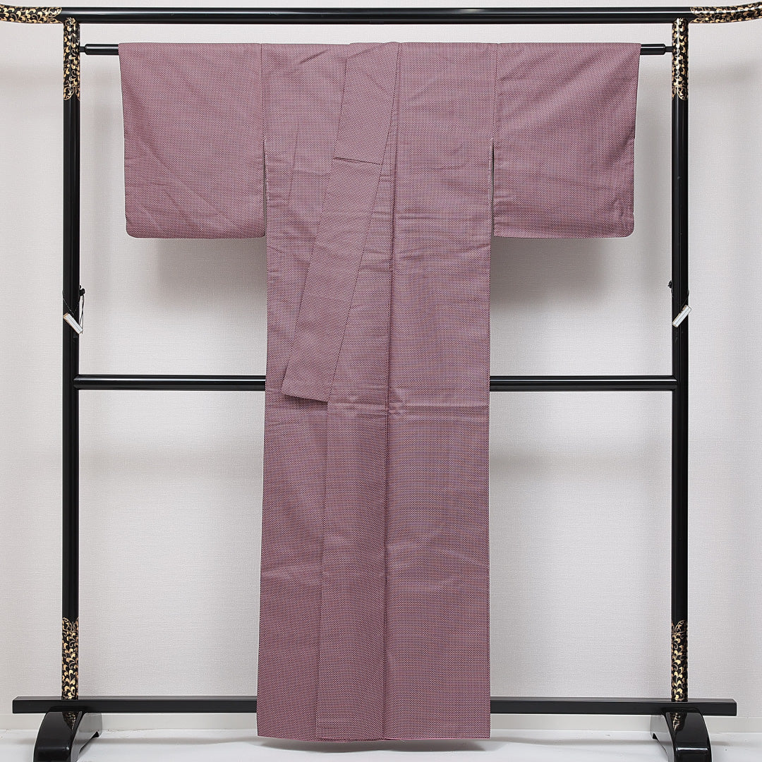 紬 袷 身丈157cm 裄丈62cm 正絹 Sランク カジュアル 広衿 Mサイズ 蚊絣 紫系 RP 1223-15020