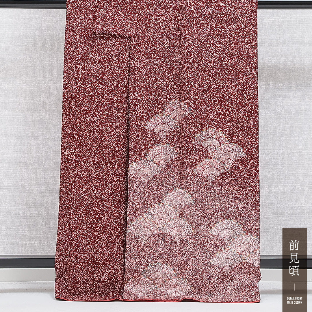 洗える着物 付下げ 袷 身丈164cm 裄丈64cm ポリエステル Sランク インフォーマル 広衿 Lサイズ 青海波 赤系 RP 1218-16247