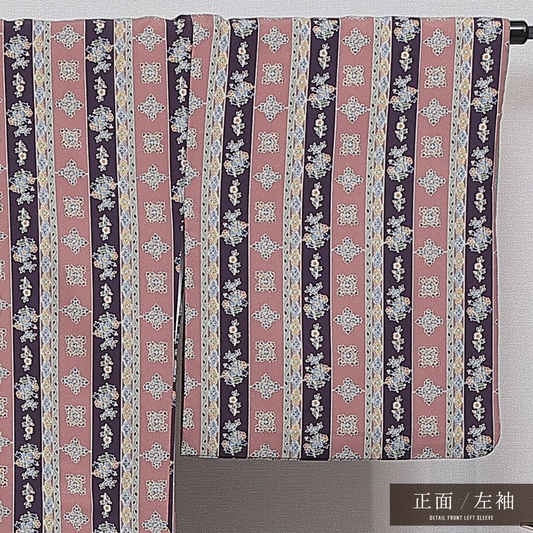 洗える着物 小紋 袷 身丈162cm 裄丈66cm ポリエステル Sランク インフォーマル 広衿 Lサイズ 花菱 ピンク系 RP 1221-16403