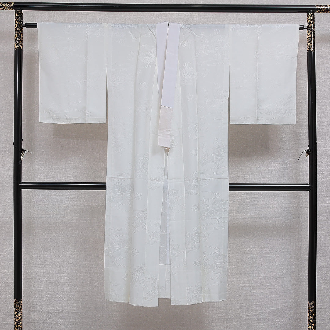 長襦袢 無双袖 身丈134cm 裄丈65cm 正絹 Sランク XLサイズ 菊 クリーム系 RP 1239-16629