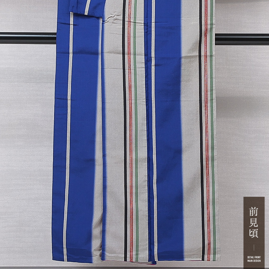 アンティーク お召 袷 身丈143cm 裄丈62cm 正絹 Aランク バチ衿 XSサイズ 染め紬 縞 グレー系 RP 1222-16758