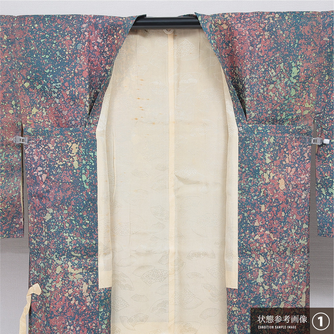 洗える着物 道行コート 袷 身丈87cm 裄丈66cm ポリエステル Aランク セミフォーマル Mサイズ ポケットあり 抽象柄 多色系 RP 1237-16858