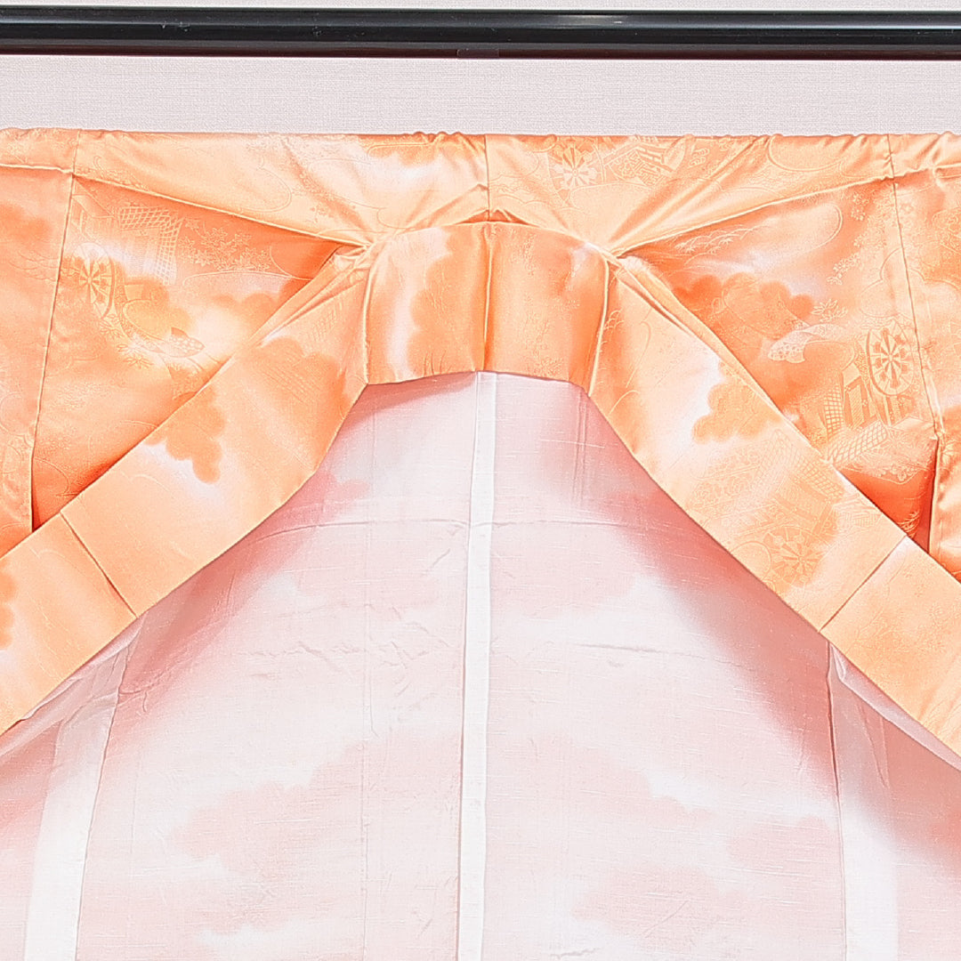 色無地 洗える着物 袷 身丈156cm 裄丈64cm ポリエステル Sランク Mサイズ 広衿 インフォーマル 紋意匠 古典柄 朱系 1214-16024