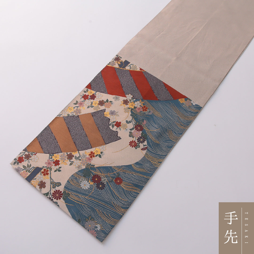 袋帯 帯丈432cm 正絹 全通 セミフォーマル 風景柄 桜 吉祥文様 多色系 1243-01932