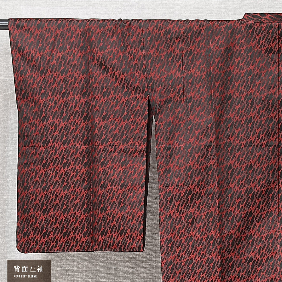 道行コート 単衣 身丈128cm 裄丈65cm 正絹 Aランク セミフォーマル Mサイズ ポケットあり 抽象柄 赤系 RP 1237-15245