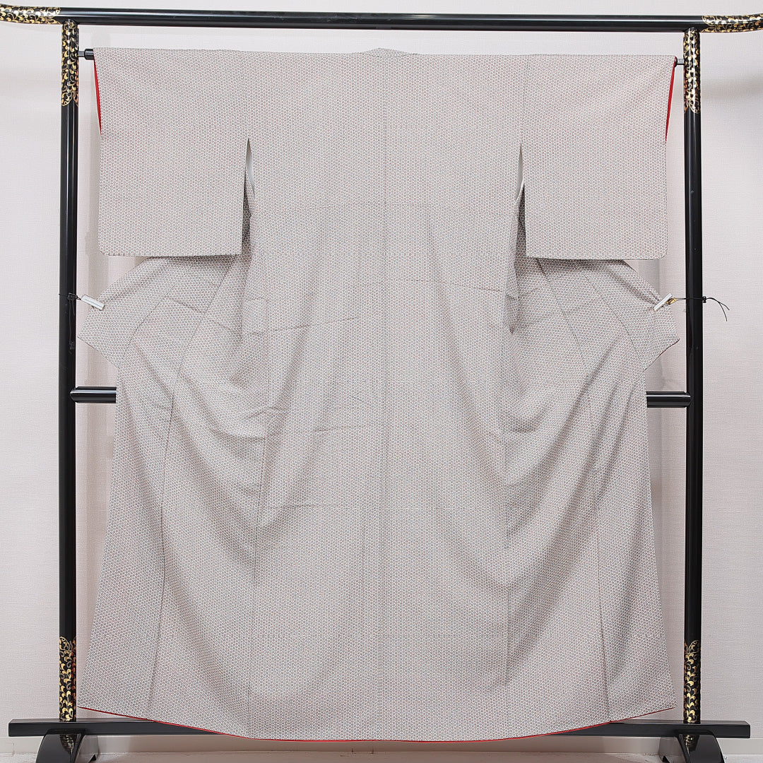 小紋 袷 身丈159cm 裄丈64cm 正絹 Aランク インフォーマル 広衿 Mサイズ 花柄 グレー系 RP 1221-15693