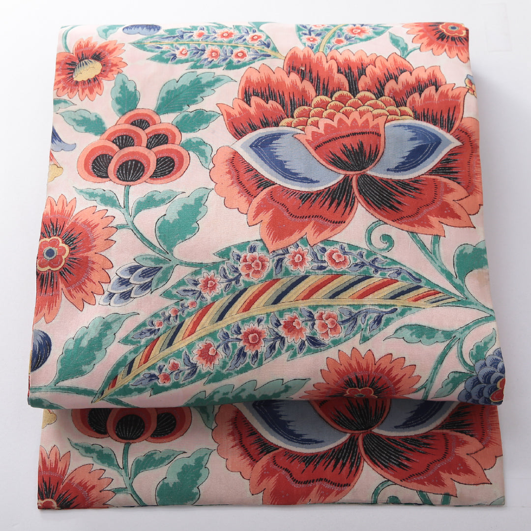 アンティーク 九寸名古屋帯】 帯丈333cm 全通 Bランク 正絹 染め帯 花