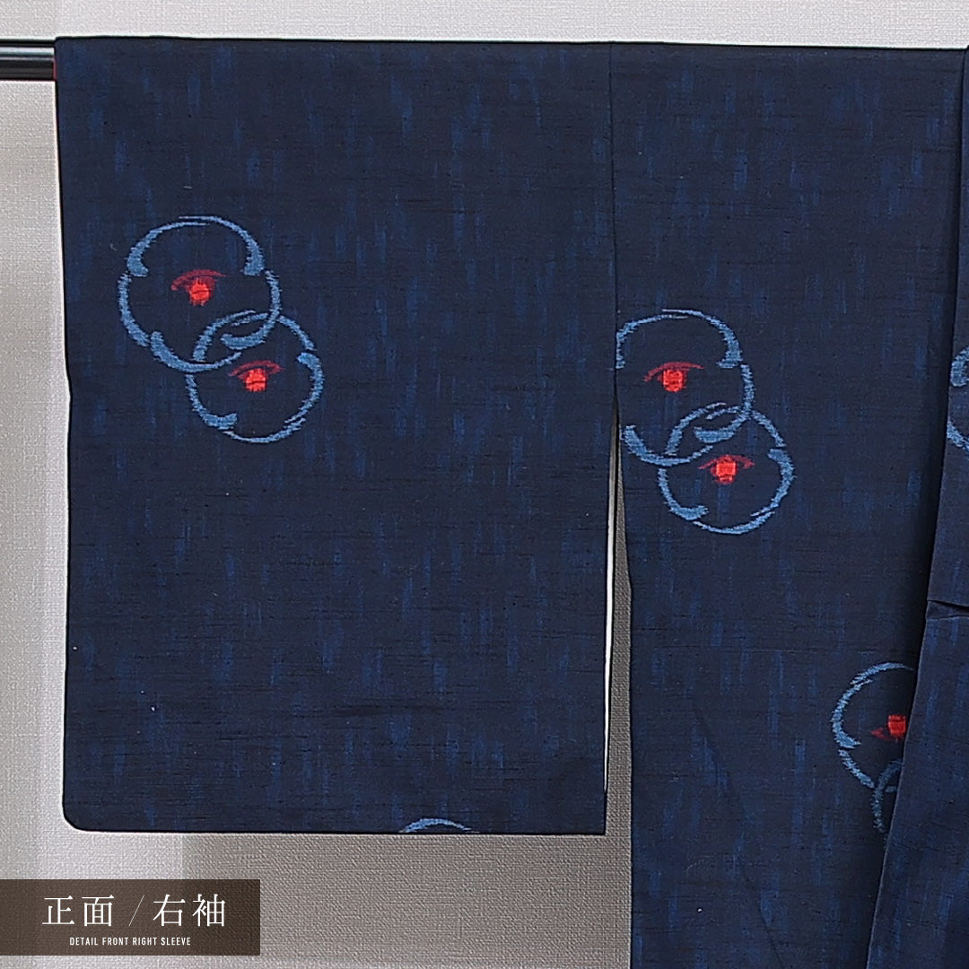 紬 袷 身丈153cm 裄丈63cm 正絹 Bランク カジュアル 広衿 Sサイズ 梅 紺系 HP 1223-15493