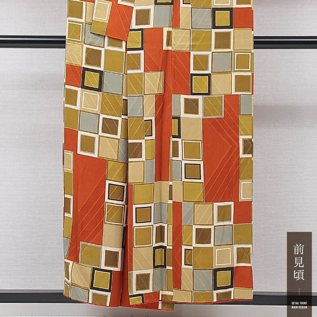 アンティーク 小紋 袷 身丈152cm 裄丈65cm 正絹 Aランク 広衿 Sサイズ 幾何学柄 多色系 RP 1221-15856