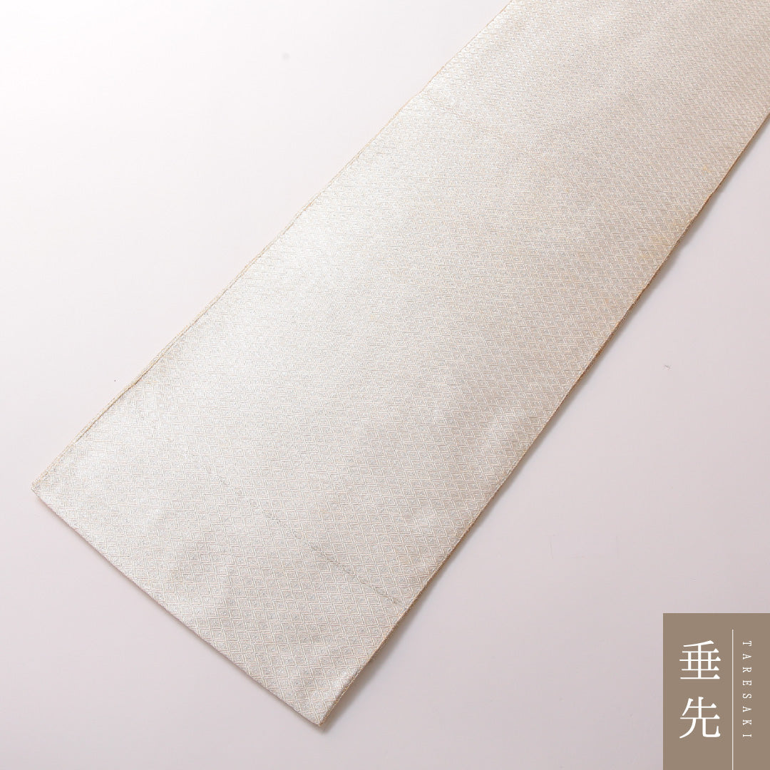 袋帯 帯丈440cm 正絹 ポイント柄 フォーマル ふくれ織 鶴 花菱 白系 銀系 1243-01850