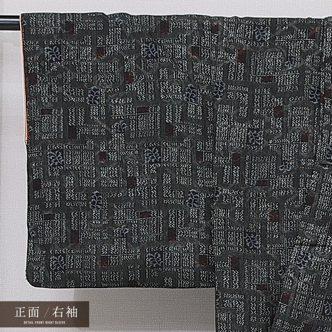 小紋 袷 身丈147cm 裄丈63cm 正絹 Sランク インフォーマル 広衿 XSサイズ 抽象柄 多色系 RP 1221-15605