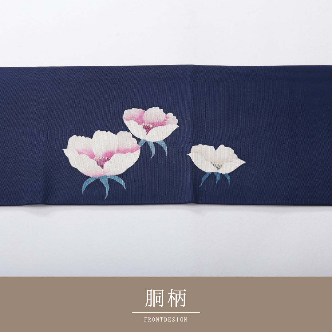 九寸名古屋帯 帯丈349cm インフォーマル 名古屋仕立て ポイント柄 Bランク 正絹 塩瀬 芙蓉 紺系 1224-03899