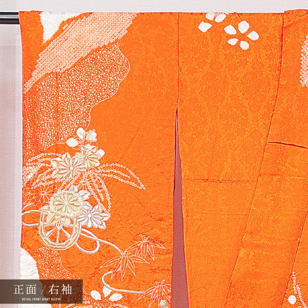 振袖 袷 身丈154cm 裄丈63cm フォーマル Cランク Sサイズ 正絹 広衿 牡丹 刺繍 金駒刺繍 1213-F0678