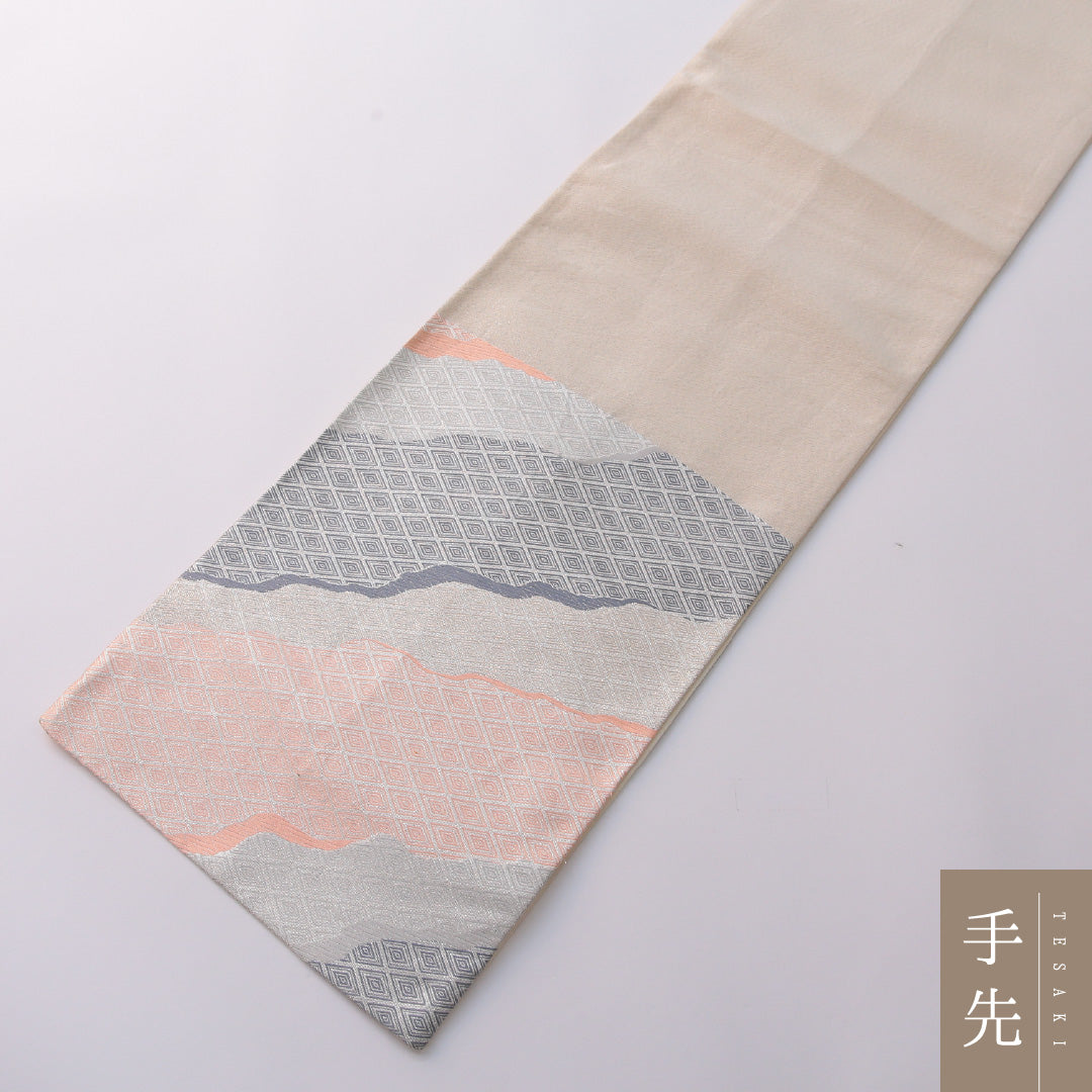 袋帯 帯丈432cm 正絹 六通 セミフォーマル 道長取り 菱つなぎ 多色系 1243-01943