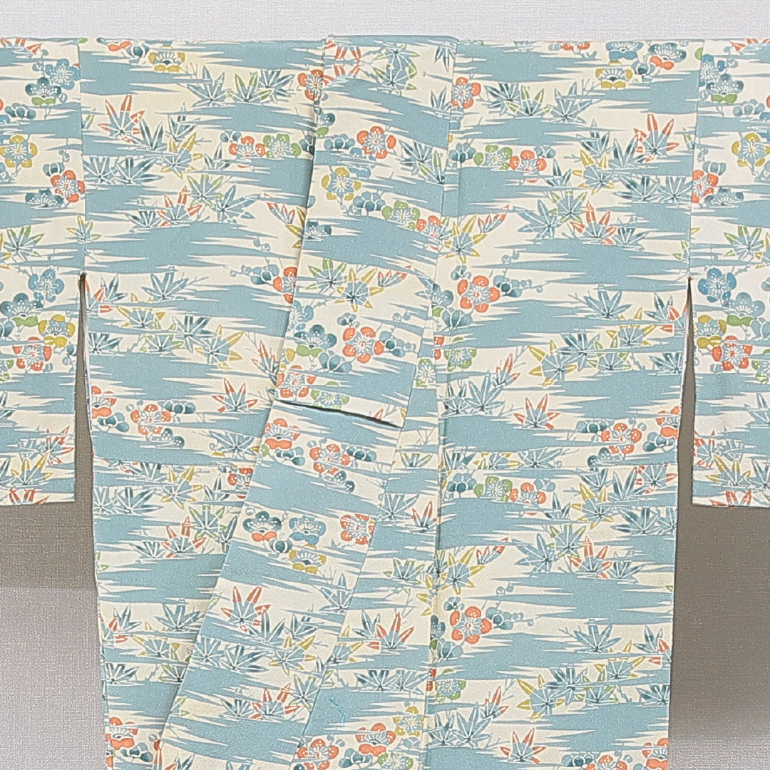 小紋 袷 身丈150cm 裄丈61cm 正絹 Sランク インフォーマル 広衿 Sサイズ 梅 紅葉 クリーム系 RP 1221-15518