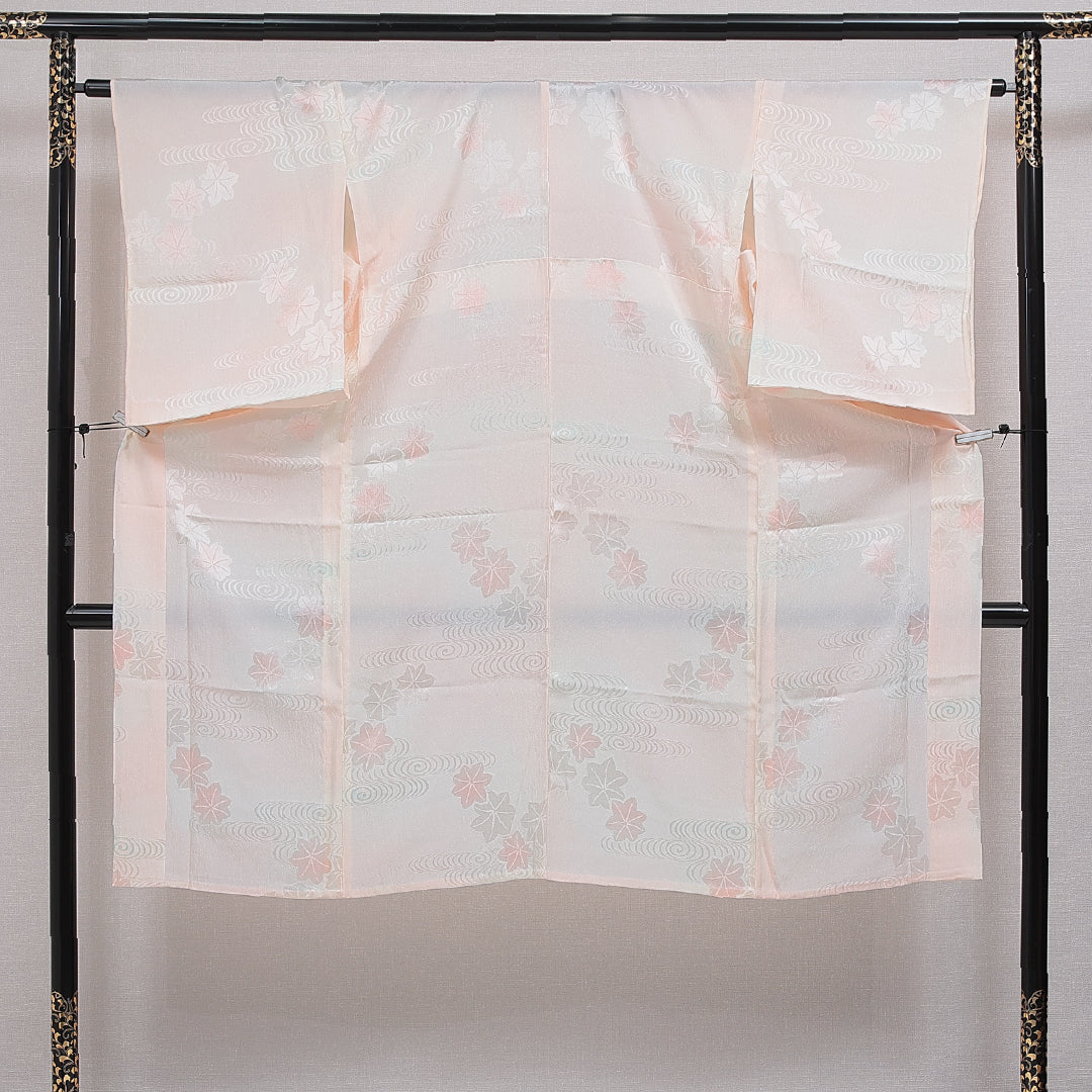 長襦袢 単衣 身丈127cm 裄丈64cm 正絹 Sランク Mサイズ 観世水 紅葉 ピンク系 RP 1239-16576