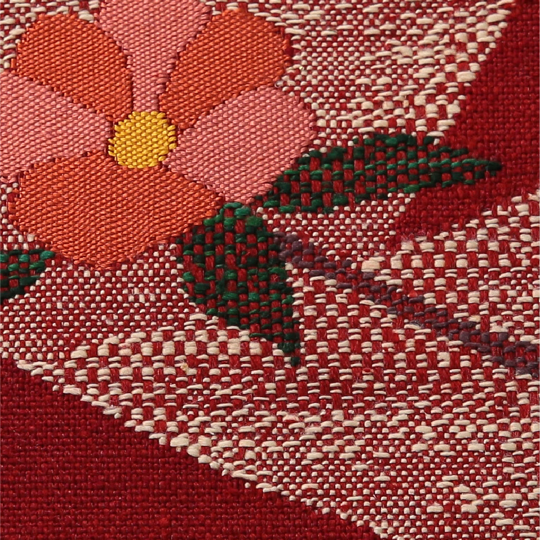 八寸名古屋帯 帯丈349cm カジュアル 松葉仕立て ポイント柄 Sランク 正絹 創作柄 赤系 1224-03622