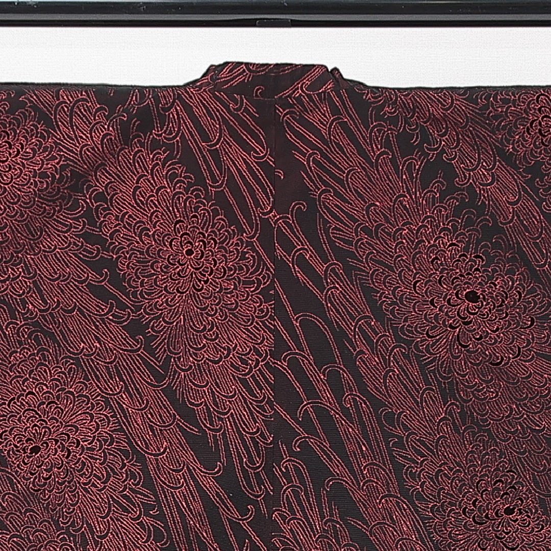 道行コート 袷 身丈103cm 裄丈31cm 正絹 Aランク Sサイズ フォーマル ポケットあり 植物柄 黒系 赤系 1263-15128
