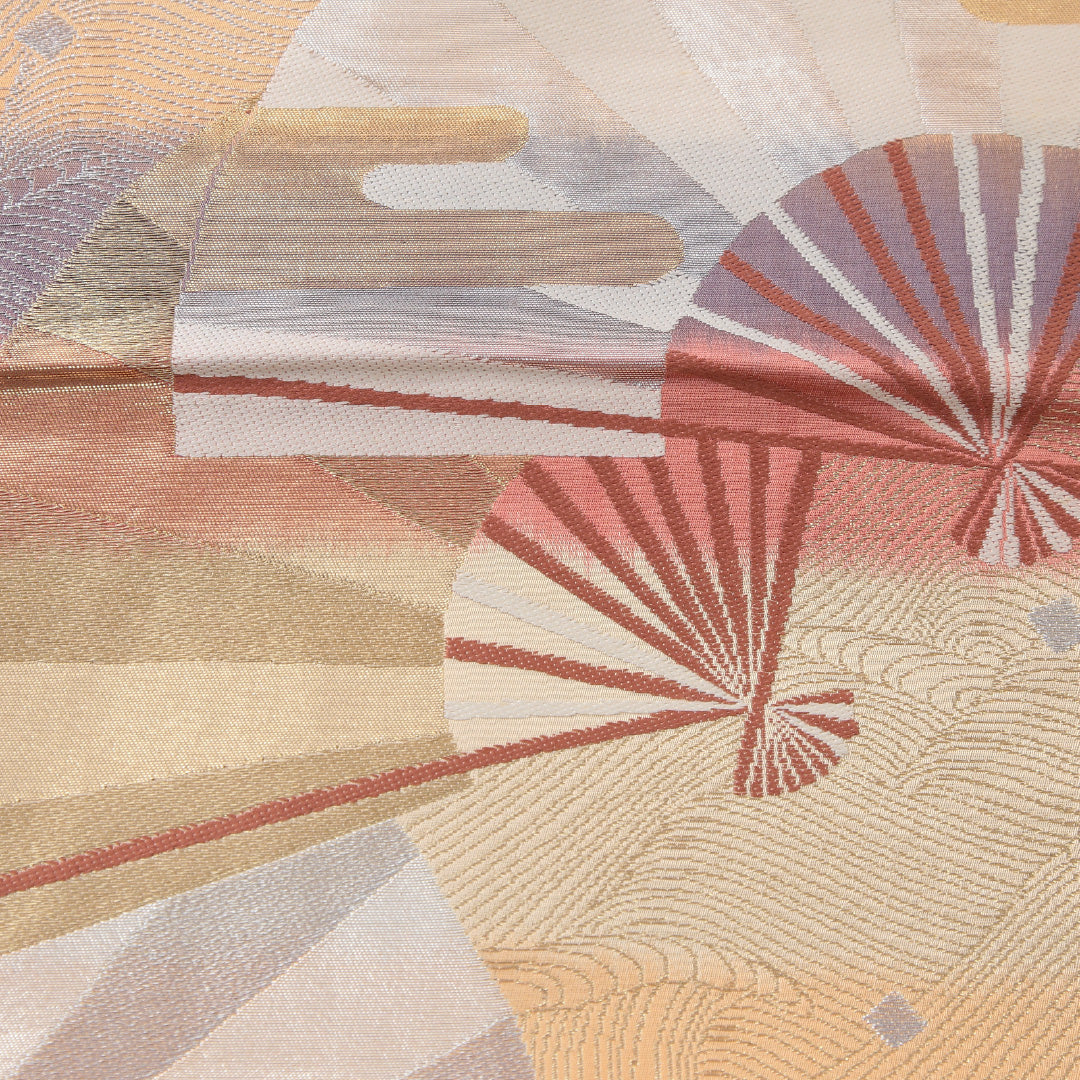 袋帯 帯丈432cm フォーマル 六通 帯芯なし Sランク 正絹 扇 エ霞 多色系 1223-02239