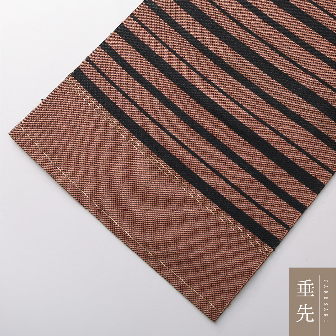 八寸名古屋帯 帯丈340cm カジュアル 開き仕立て 全通 未仕立て Sランク 正絹 博多織 縞 朱系 1224-03821