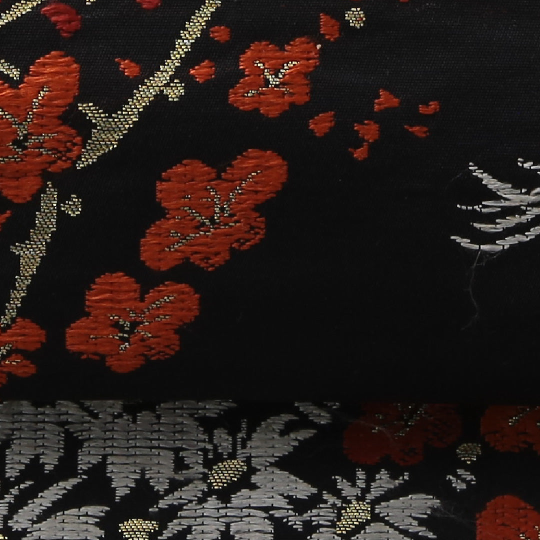 九寸名古屋帯 帯丈336cm インフォーマル 名古屋仕立て 六通 Aランク 正絹 梅 菊 黒系 1224-03817