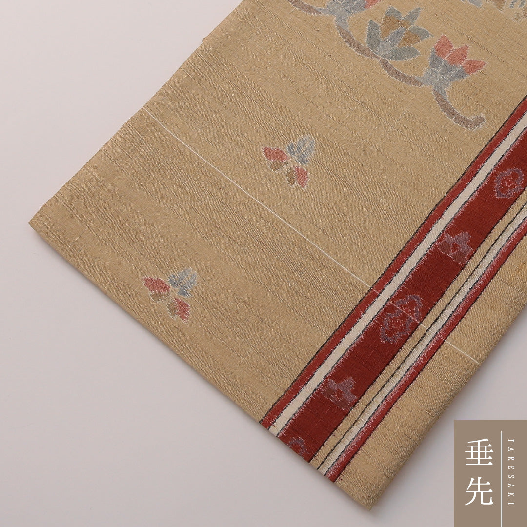 袋帯 帯丈428cm 正絹 全通 インフォーマル 双鳥唐花文 ベージュ系 1243-01919