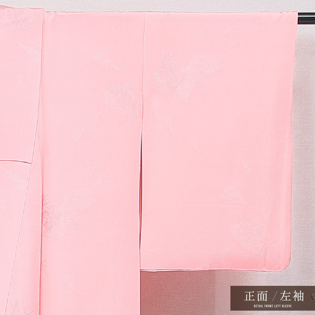 色無地 袷 身丈156cm 裄丈62cm 正絹 Aランク 一つ紋 (中陰五三桐) 紋意匠 (古典柄) セミフォーマル 広衿 Mサイズ ピンク系 RP 1219-16657