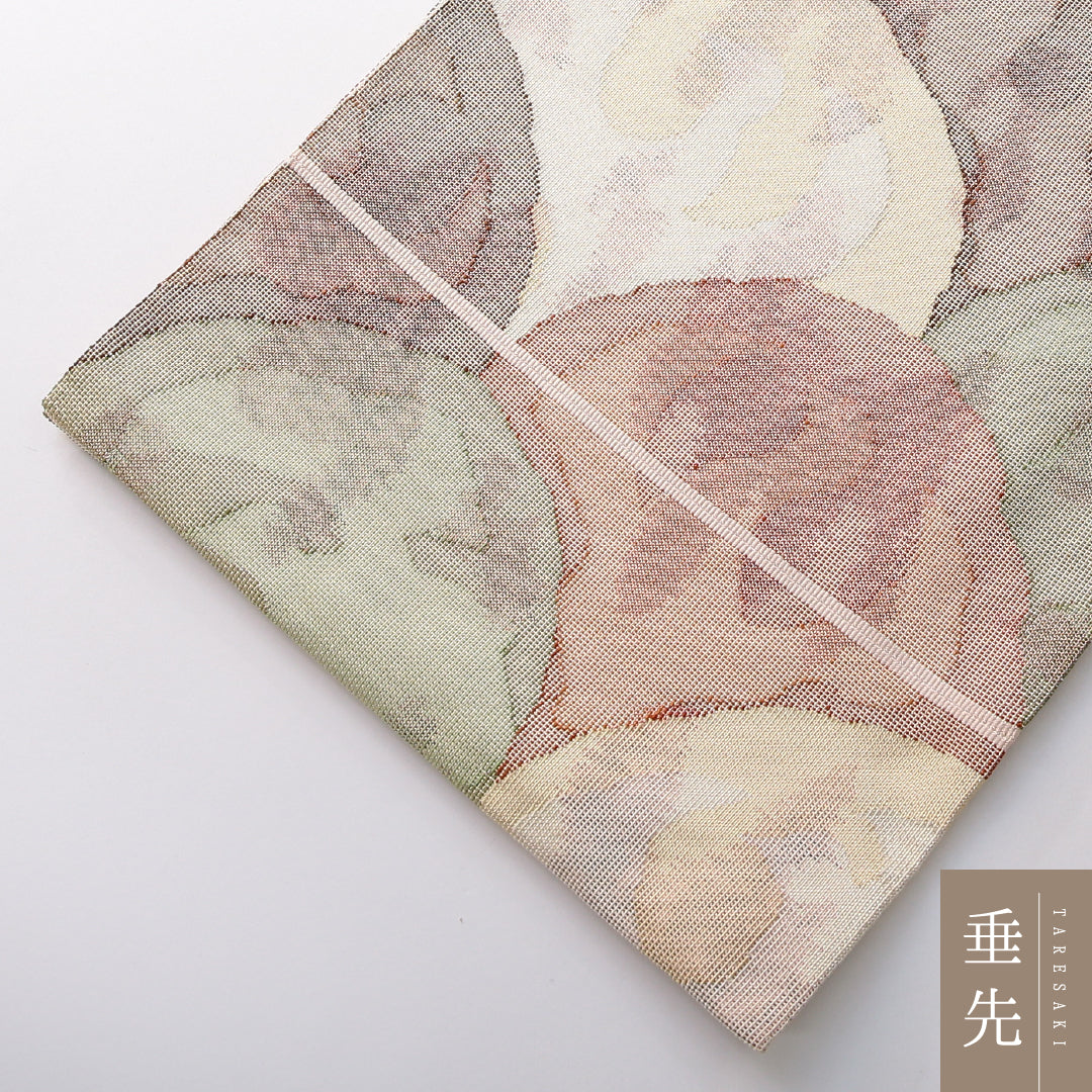 袋帯(紬) 帯丈442cm 正絹 六通 帯芯なし カジュアル 青海波 ピンク系 1243-02157