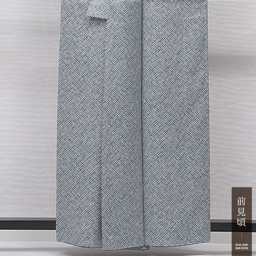 小紋 袷 身丈157cm 裄丈61cm 正絹 Sランク インフォーマル バチ衿 Mサイズ 鹿の子柄 水色系 RP 1221-15467