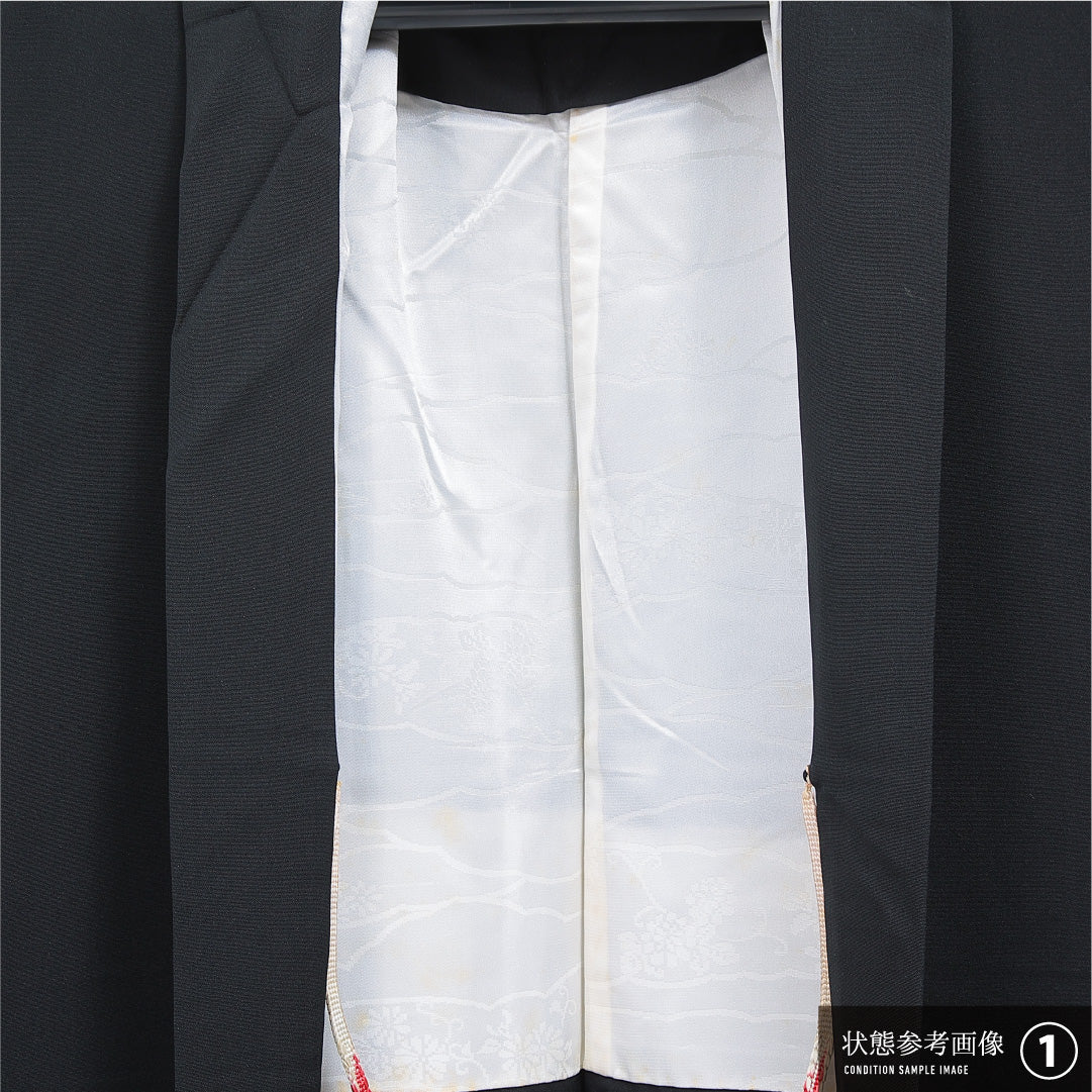 黒羽織 袷 身丈76cm 裄丈63cm 正絹 Aランク インフォーマル Sサイズ 紐あり 薔薇 黒系 RP 1233-16831