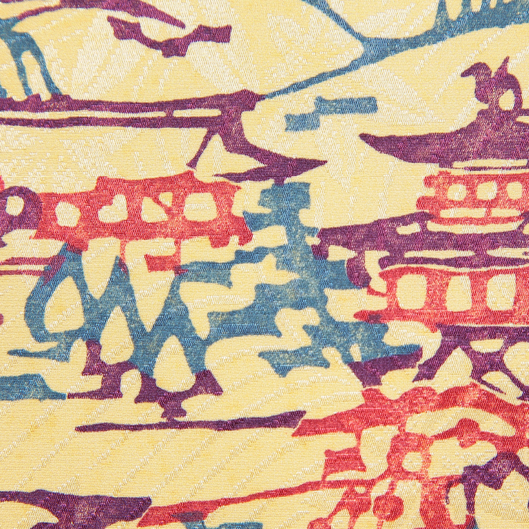 小紋 洗える着物 袷 身丈160cm 裄丈63cm ポリエステル Cランク Lサイズ 広衿 インフォーマル 楼閣 黄系 1215-15786