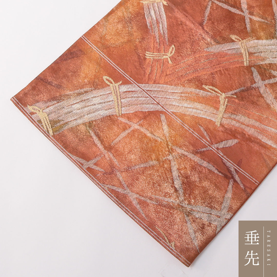 袋帯 帯丈428cm 正絹 六通 セミフォーマル 光悦垣 ピンク系 朱系 1243-01775