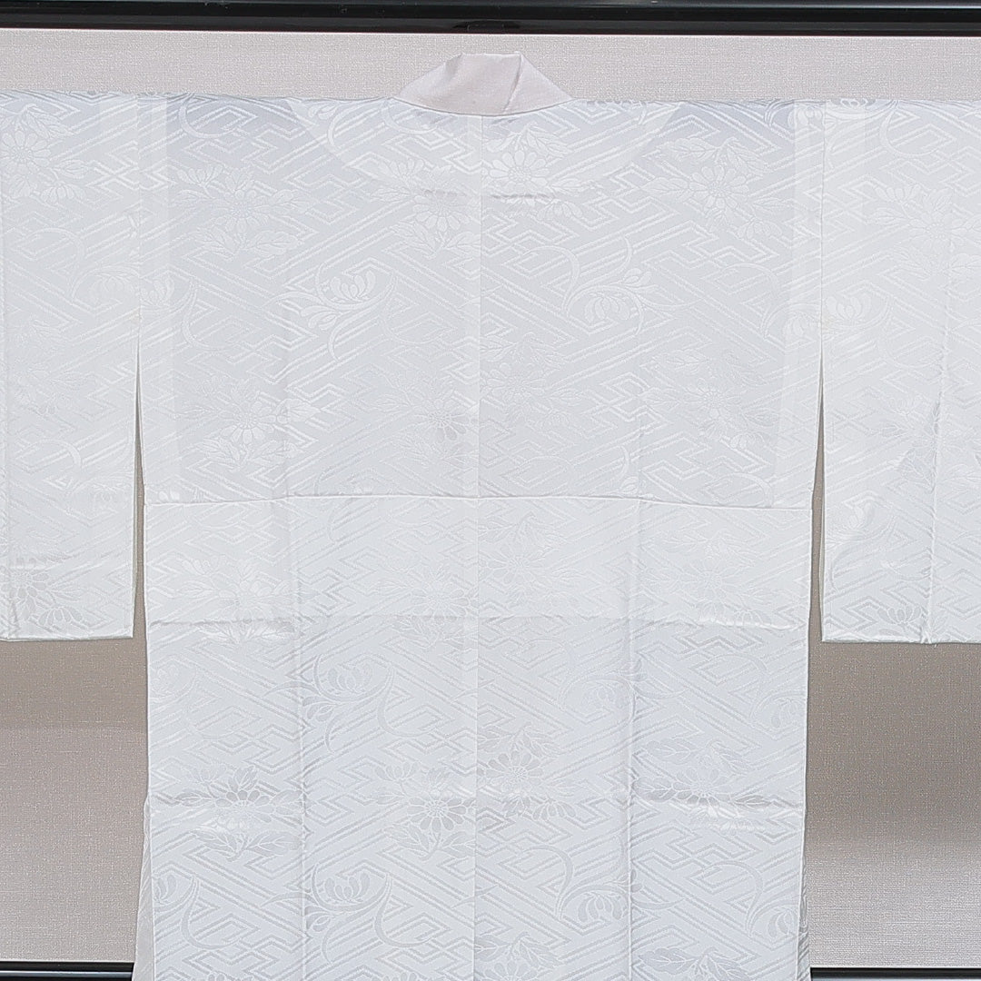 長襦袢 無双袖 身丈126cm 裄丈61cm 正絹 Aランク Mサイズ 紗綾型 菊 白系 RP 1239-16536