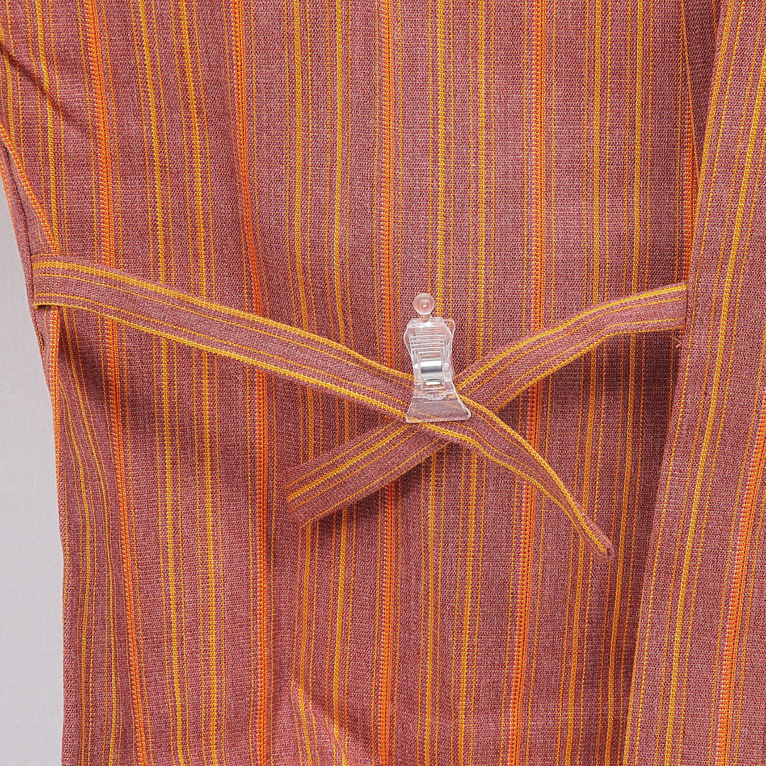 ウールの道中着(紬) 洗える着物 単衣 身丈69cm 裄丈66cm ウール Sランク Mサイズ カジュアル 縞 朱系 1264-16816