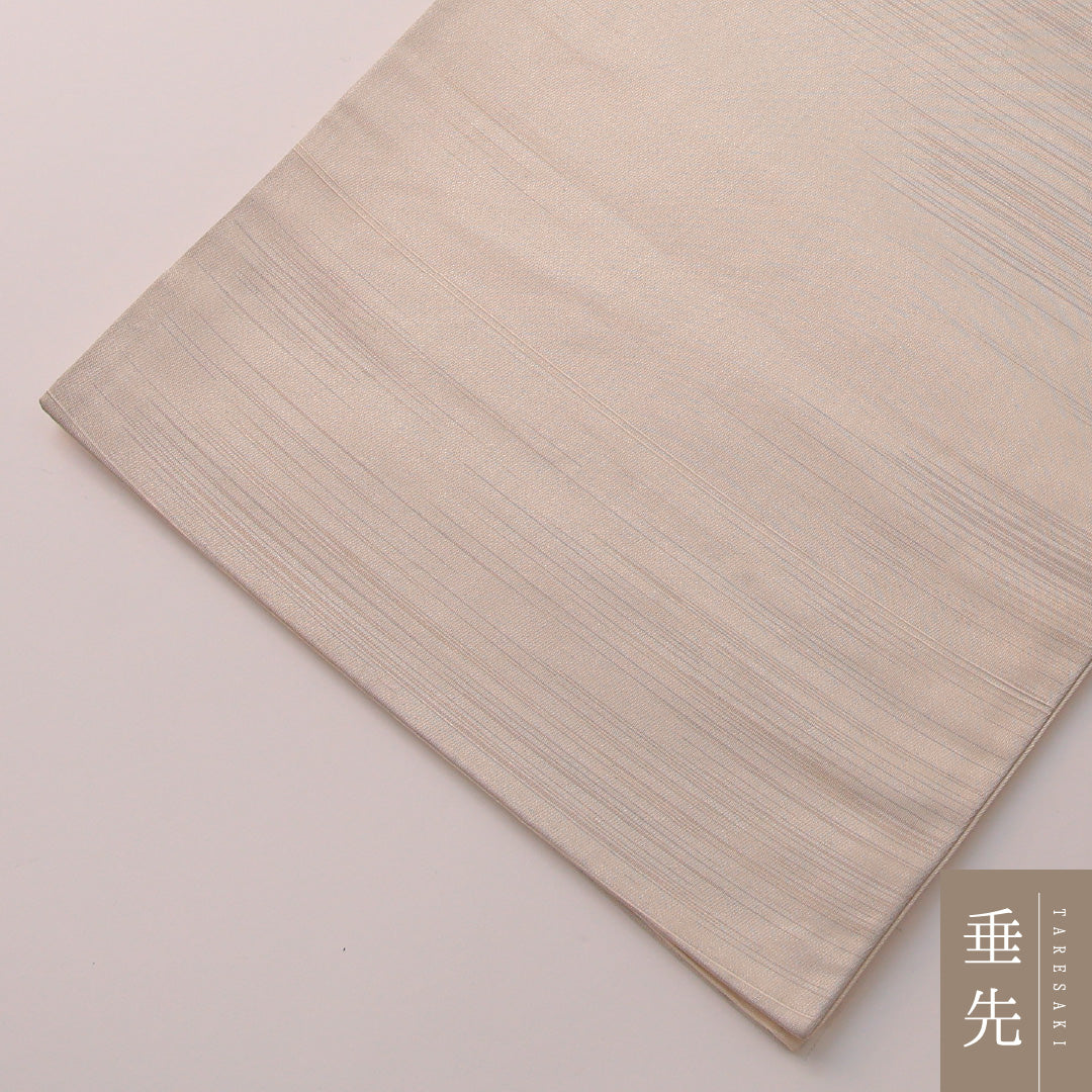 袋帯 帯丈424cm フォーマル 六通 Cランク 正絹 鳥 扇 菊 クリーム系 グレー系 1223-01885